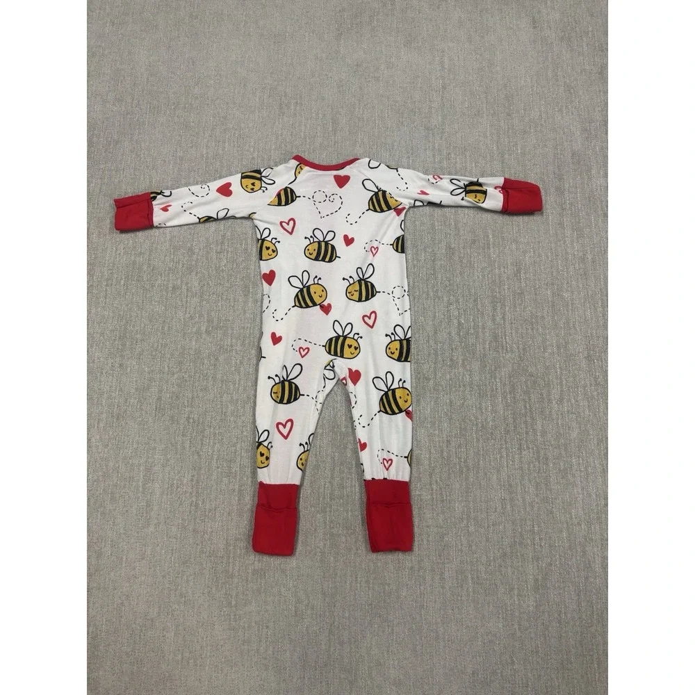 Little Sleepies Bee Mine Bamboo Pajama Zippy Size 3/6 Months Red / White Bees